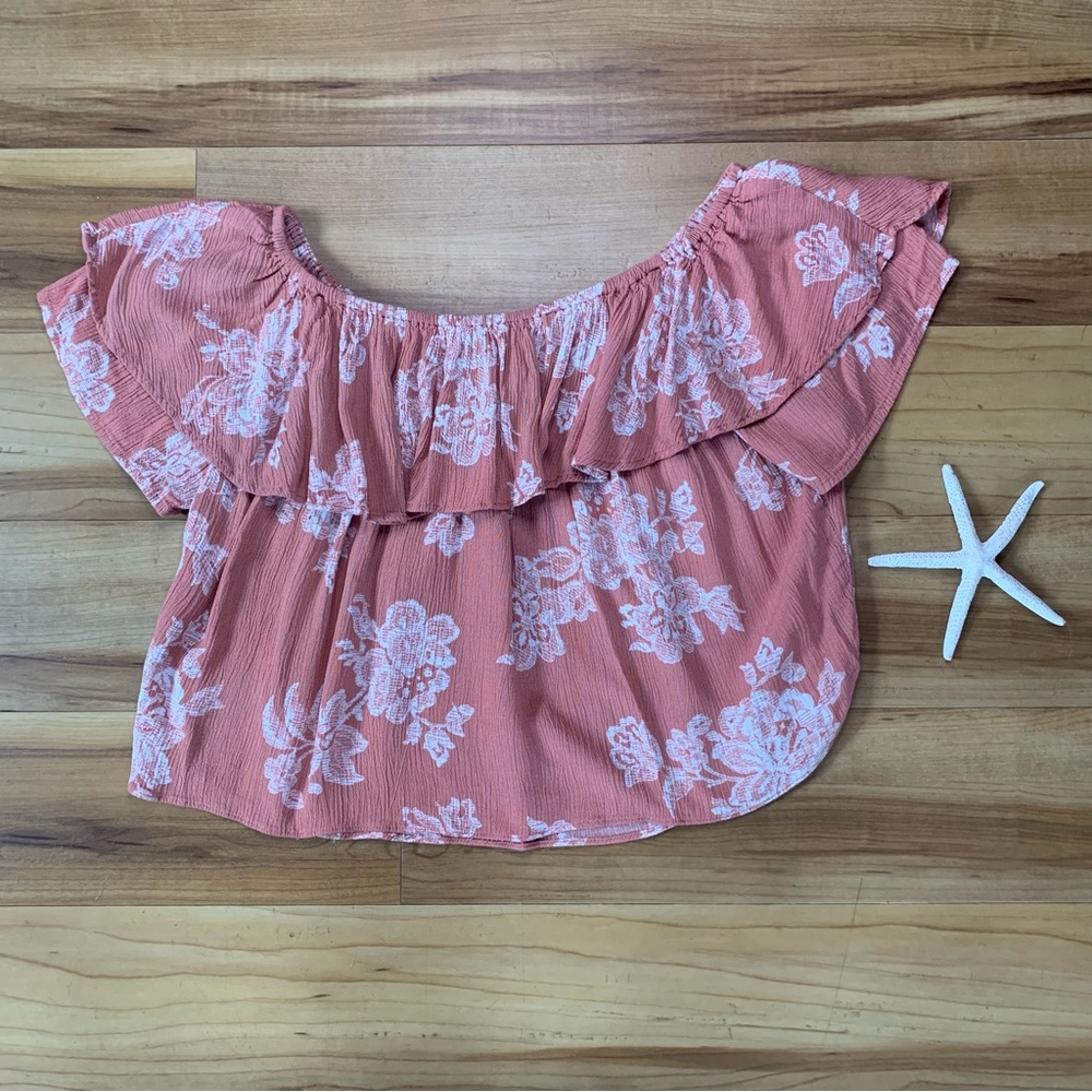 Mind Code Women’s Floral Print Off-Shoulder Top, Size Small